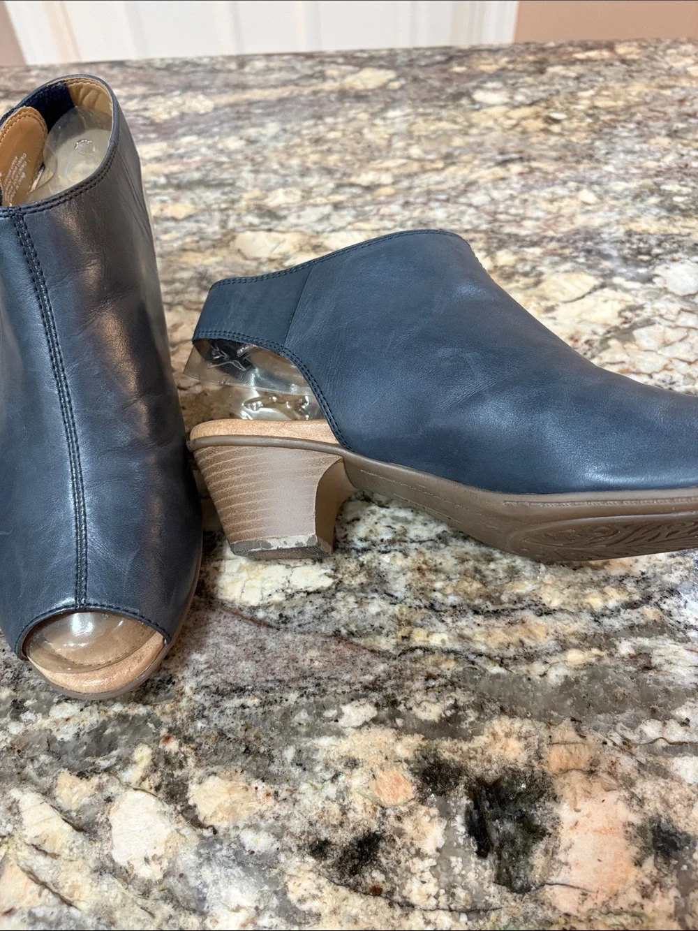 Earth Women's Navy Peep-Toe Leather Booties